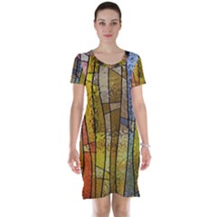 Stained Glass Window Colorful Short Sleeve Nightdress by Pakrebo