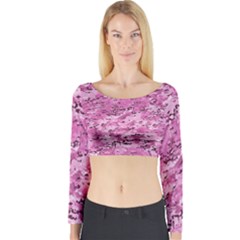 Pink Camouflage Army Military Girl Long Sleeve Crop Top by snek