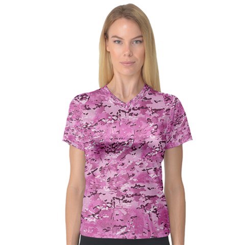 Pink Camouflage Army Military Girl V-neck Sport Mesh Tee by snek