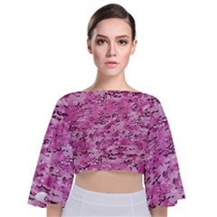 Pink Camouflage Army Military Girl Tie Back Butterfly Sleeve Chiffon Top by snek