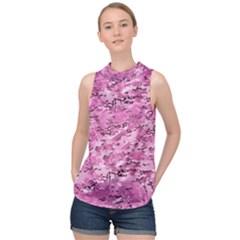 Pink Camouflage Army Military Girl High Neck Satin Top by snek