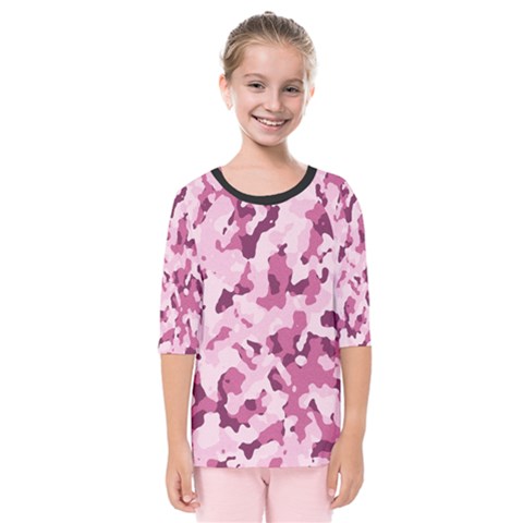 Standard Violet Pink Camouflage Army Military Girl Kids  Quarter Sleeve Raglan Tee by snek