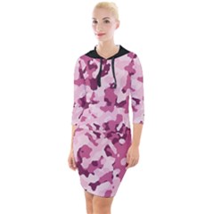 Standard Violet Pink Camouflage Army Military Girl Quarter Sleeve Hood Bodycon Dress