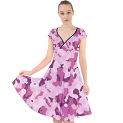 Standard Violet Pink Camouflage Army Military Girl Cap Sleeve Front Wrap Midi Dress by snek