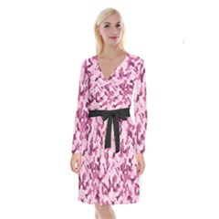 Standard Violet Pink Camouflage Army Military Girl Long Sleeve Velvet Front Wrap Dress by snek