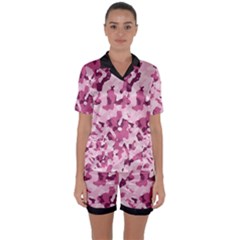 Standard Violet Pink Camouflage Army Military Girl Satin Short Sleeve Pyjamas Set by snek
