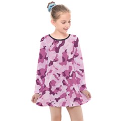 Standard Violet Pink Camouflage Army Military Girl Kids  Long Sleeve Dress by snek