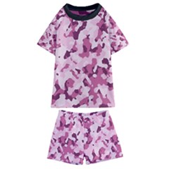Standard Violet Pink Camouflage Army Military Girl Kids  Swim Tee And Shorts Set by snek
