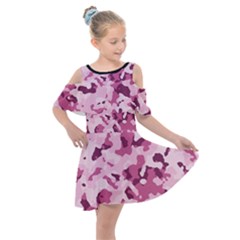 Standard Violet Pink Camouflage Army Military Girl Kids  Shoulder Cutout Chiffon Dress by snek