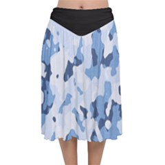 Standard Light Blue Camouflage Army Military Velvet Flared Midi Skirt by snek