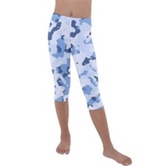 Standard Light Blue Camouflage Army Military Kids  Lightweight Velour Capri Leggings  by snek