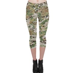 Wood Camouflage Military Army Green Khaki Pattern Capri Leggings  by snek