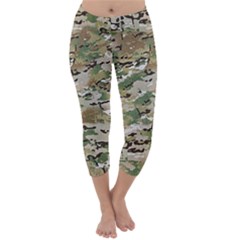 Wood Camouflage Military Army Green Khaki Pattern Capri Winter Leggings  by snek