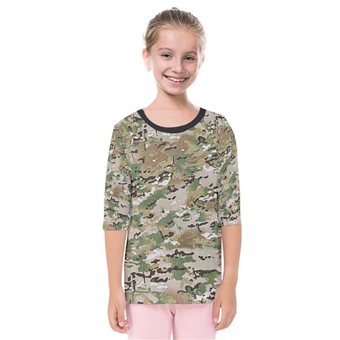 Wood Camouflage Military Army Green Khaki Pattern Kids  Quarter Sleeve Raglan Tee by snek