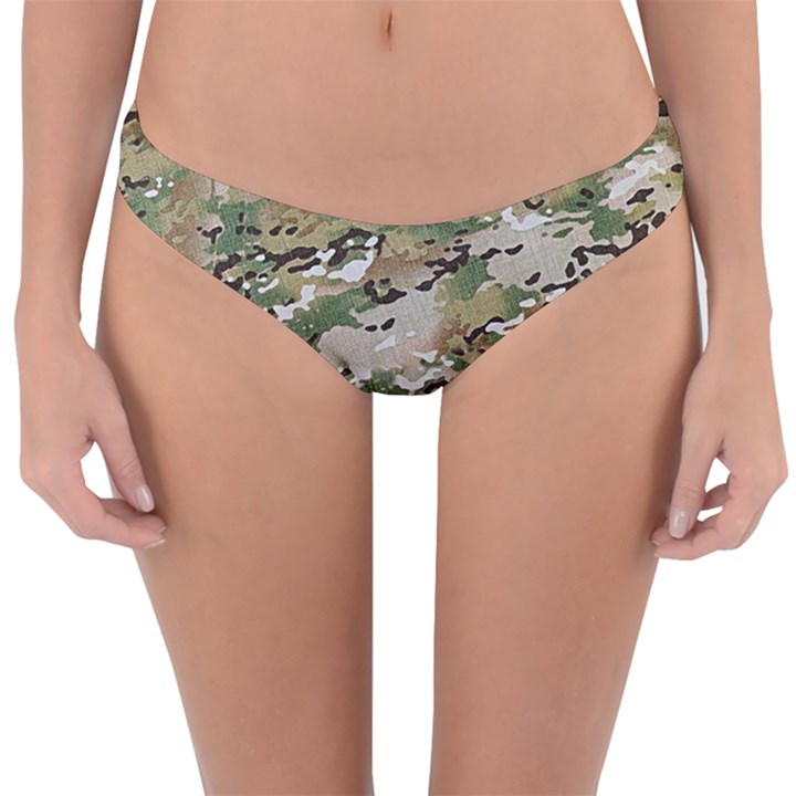 Wood camouflage military army green khaki pattern Reversible Hipster Bikini Bottoms