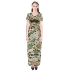 Wood Camouflage Military Army Green Khaki Pattern Short Sleeve Maxi Dress by snek