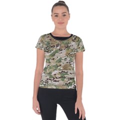 Wood Camouflage Military Army Green Khaki Pattern Short Sleeve Sports Top  by snek