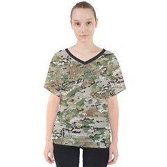 Wood Camouflage Military Army Green Khaki Pattern V-neck Dolman Drape Top by snek