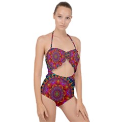 Kaleidoscope Pattern Ornament Scallop Top Cut Out Swimsuit by Pakrebo