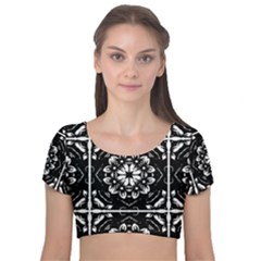 Kaleidoscope Mandala Art Velvet Short Sleeve Crop Top  by Pakrebo