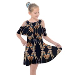 Kaleidoscope Symmetry Pattern Girls Kids  Shoulder Cutout Chiffon Dress