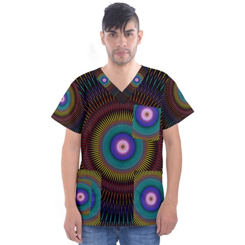 Artskop Kaleidoscope Pattern Men s V-neck Scrub Top by Pakrebo