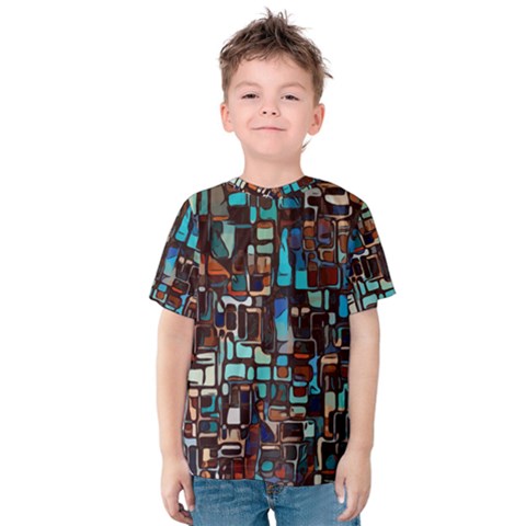 Stained Glass Mosaic Abstract Kids  Cotton Tee by Pakrebo