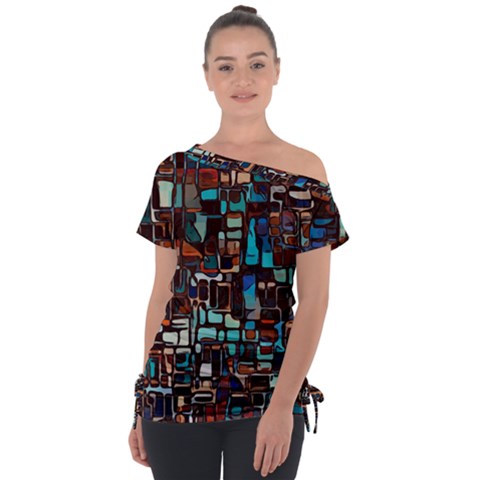 Stained Glass Mosaic Abstract Tie-up Tee by Pakrebo