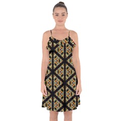 Pattern Stained Glass Triangles Ruffle Detail Chiffon Dress by Pakrebo