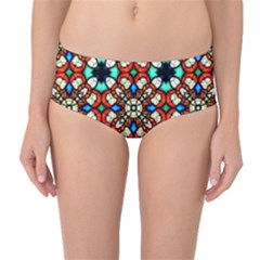 Stained Glass Pattern Texture Face Mid-waist Bikini Bottoms by Pakrebo