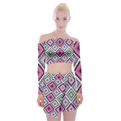 Native American Pattern Off Shoulder Top With Mini Skirt Set by Valentinaart