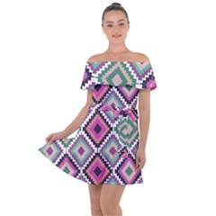 Native American Pattern Off Shoulder Velour Dress by Valentinaart