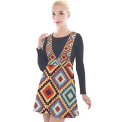 Native American Pattern Plunge Pinafore Velour Dress by Valentinaart