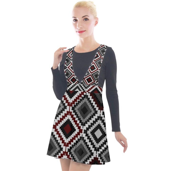 Native American Pattern Plunge Pinafore Velour Dress