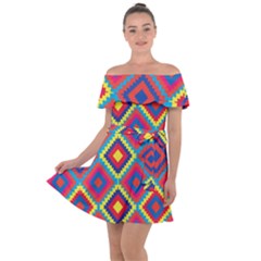 Native American Pattern Off Shoulder Velour Dress by Valentinaart