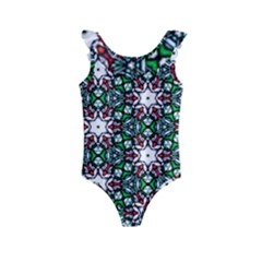 Stained Glass Pattern Church Window Kids  Frill Swimsuit