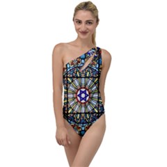 Vitrage Stained Glass Church Window To One Side Swimsuit by Pakrebo