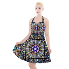 Vitrage Stained Glass Church Window Halter Party Swing Dress  by Pakrebo