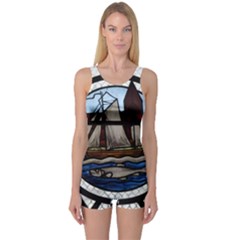 Window Image Stained Glass One Piece Boyleg Swimsuit