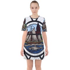 Window Image Stained Glass Sixties Short Sleeve Mini Dress