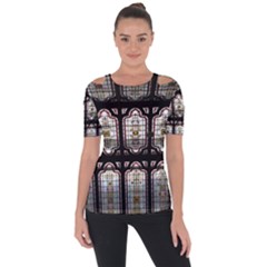 Stained Glass Window Repeat Shoulder Cut Out Short Sleeve Top by Pakrebo