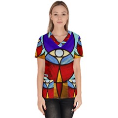 Church Window Glass Tiffany Women s V-neck Scrub Top by Pakrebo