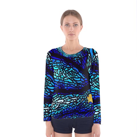 Sea Fans Diving Coral Stained Glass Women s Long Sleeve Tee by Pakrebo