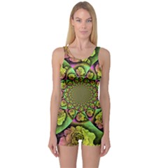 Rose Painted Kaleidoscope Colorful One Piece Boyleg Swimsuit