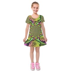 Rose Painted Kaleidoscope Colorful Kids  Short Sleeve Velvet Dress by Pakrebo