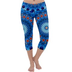 Rose Kaleidoscope Art Pattern Capri Yoga Leggings by Pakrebo