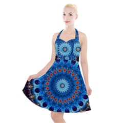 Rose Kaleidoscope Art Pattern Halter Party Swing Dress  by Pakrebo