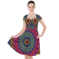 Kaleidoscope Mandala Pattern Cap Sleeve Midi Dress by Pakrebo