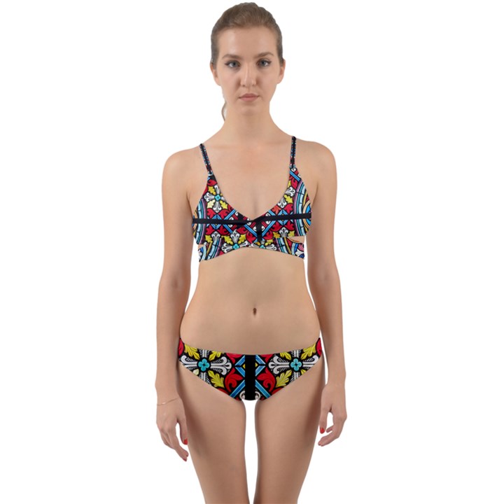 Stained Glass Window Colorful Color Wrap Around Bikini Set