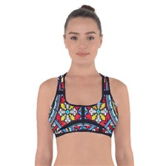 Stained Glass Window Colorful Color Cross Back Sports Bra by Pakrebo